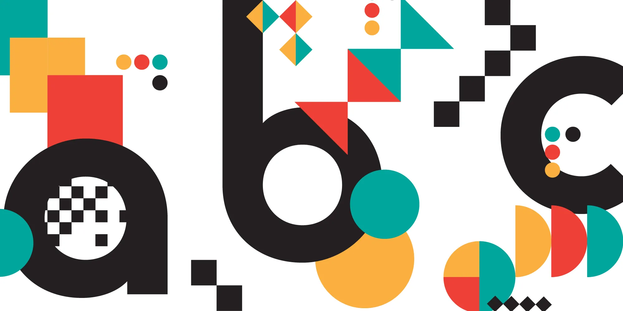 Farebná abstraktná kompozícia tvarov a písmen